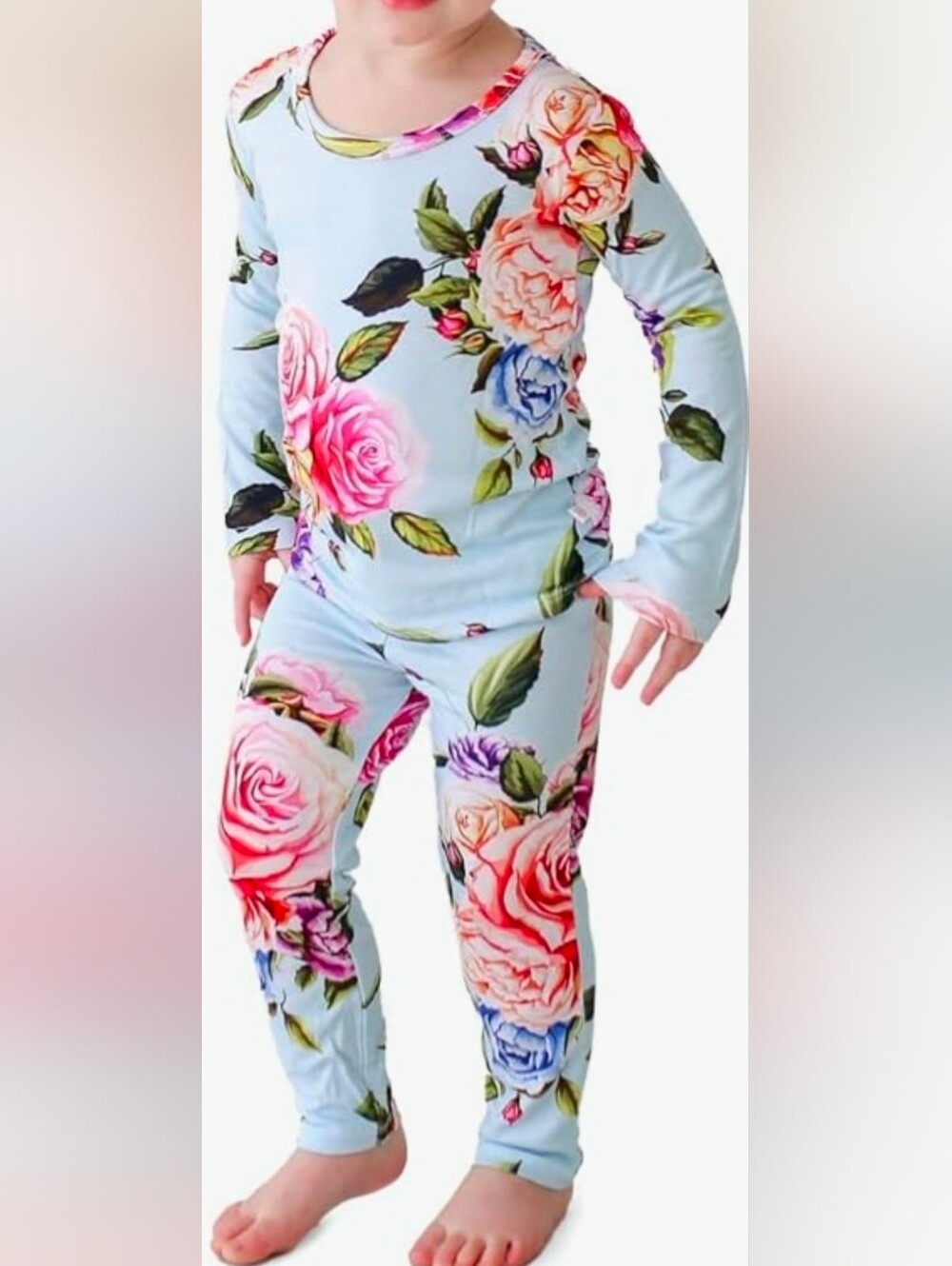 Posh Peanut Light Blue Floral Long Sleeve Pajama Set